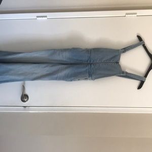 Rollas light wash denim flare bottom overalls